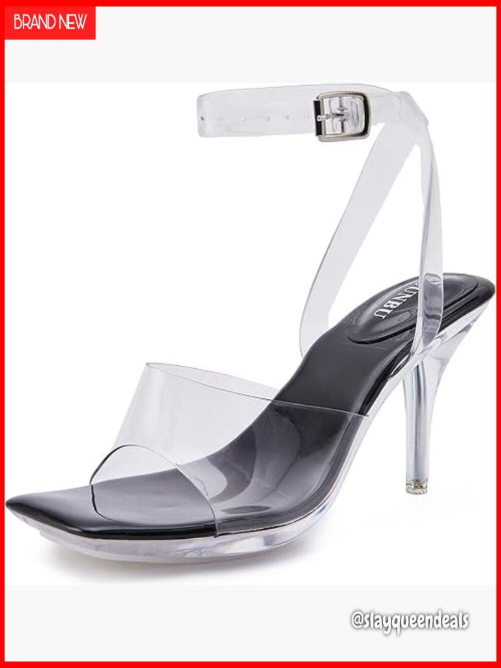 Clear Heels Women Strappy Ankle Strap Platform Kitten Heel Square Toe Stiletto